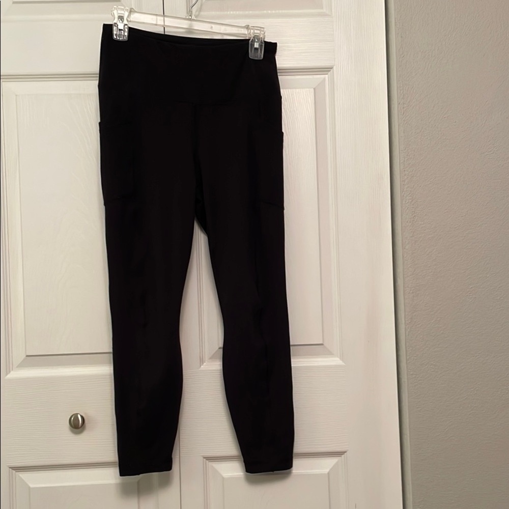 🌷YOGALICIOUS Athletic Workout Leggings Black with Three Pockets High Waisted